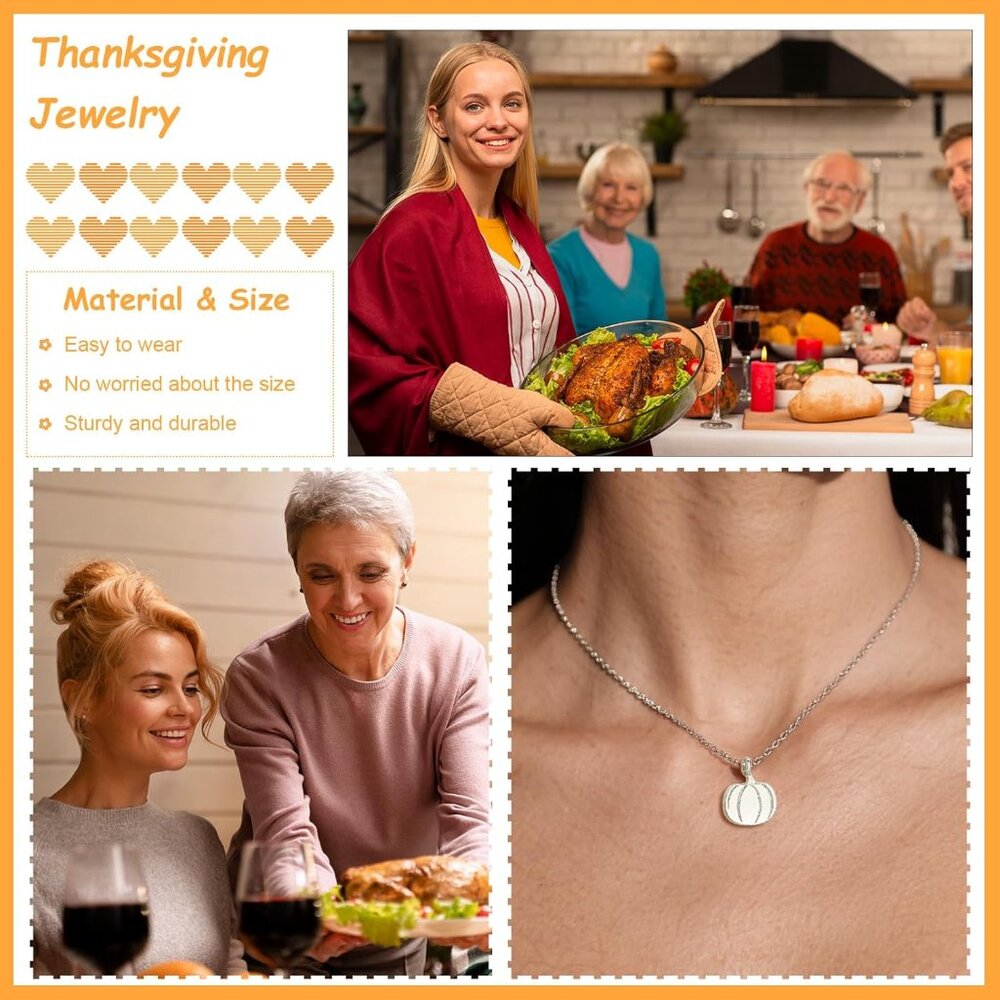 Pumpkin Jewelry Set for Women Silver Gold Pumpkin Necklace Stud Earrings Autumn - Picture 3 of 7